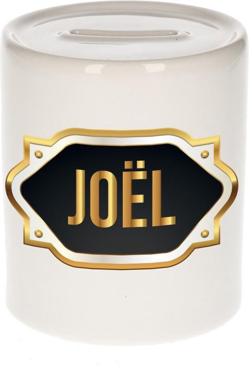 Joel naam cadeau spaarpot met gouden embleem - kado verjaardag/ vaderdag/ pensioen/ geslaagd/ bedankt