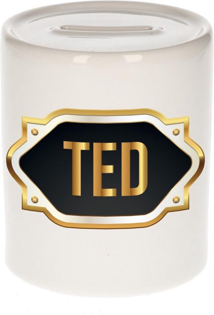 Ted naam cadeau spaarpot met gouden embleem - kado verjaardag/ vaderdag/ pensioen/ geslaagd/ bedankt