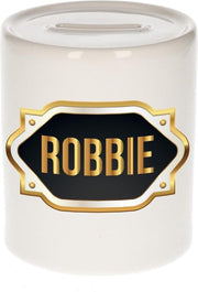 Robbie naam cadeau spaarpot met gouden embleem - kado verjaardag/ vaderdag/ pensioen/ geslaagd/ bedankt