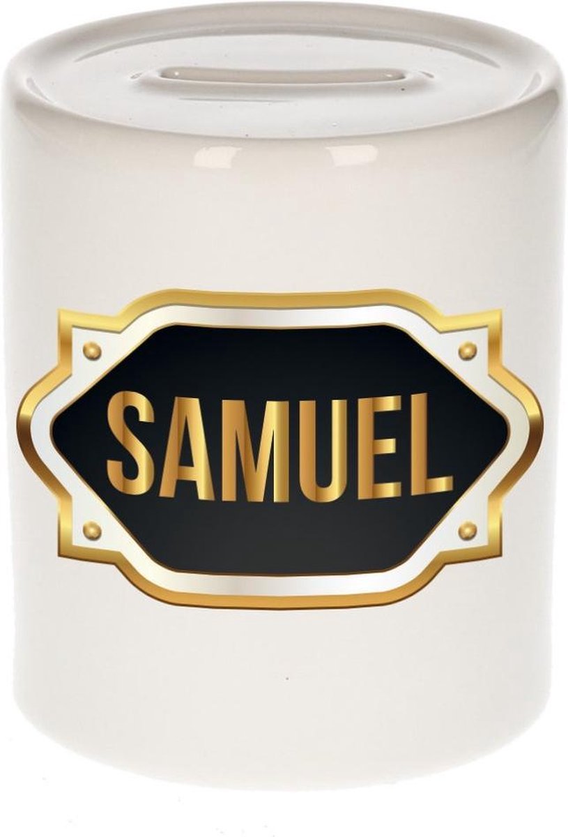 Samuel naam cadeau spaarpot met gouden embleem - kado verjaardag/ vaderdag/ pensioen/ geslaagd/ bedankt