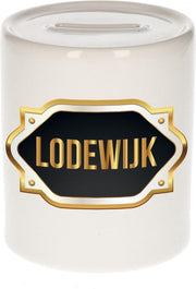 Lodewijk naam cadeau spaarpot met gouden embleem - kado verjaardag/ vaderdag/ pensioen/ geslaagd/ bedankt
