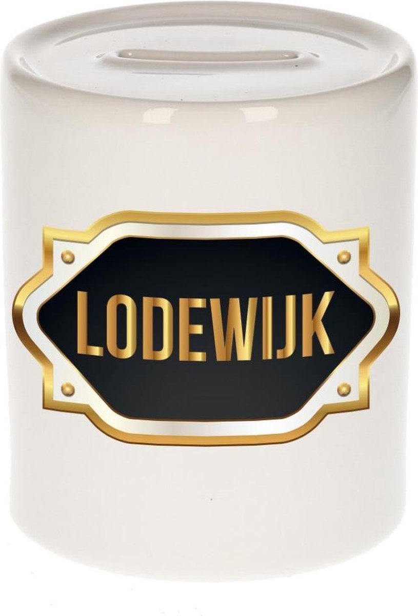 Lodewijk naam cadeau spaarpot met gouden embleem - kado verjaardag/ vaderdag/ pensioen/ geslaagd/ bedankt