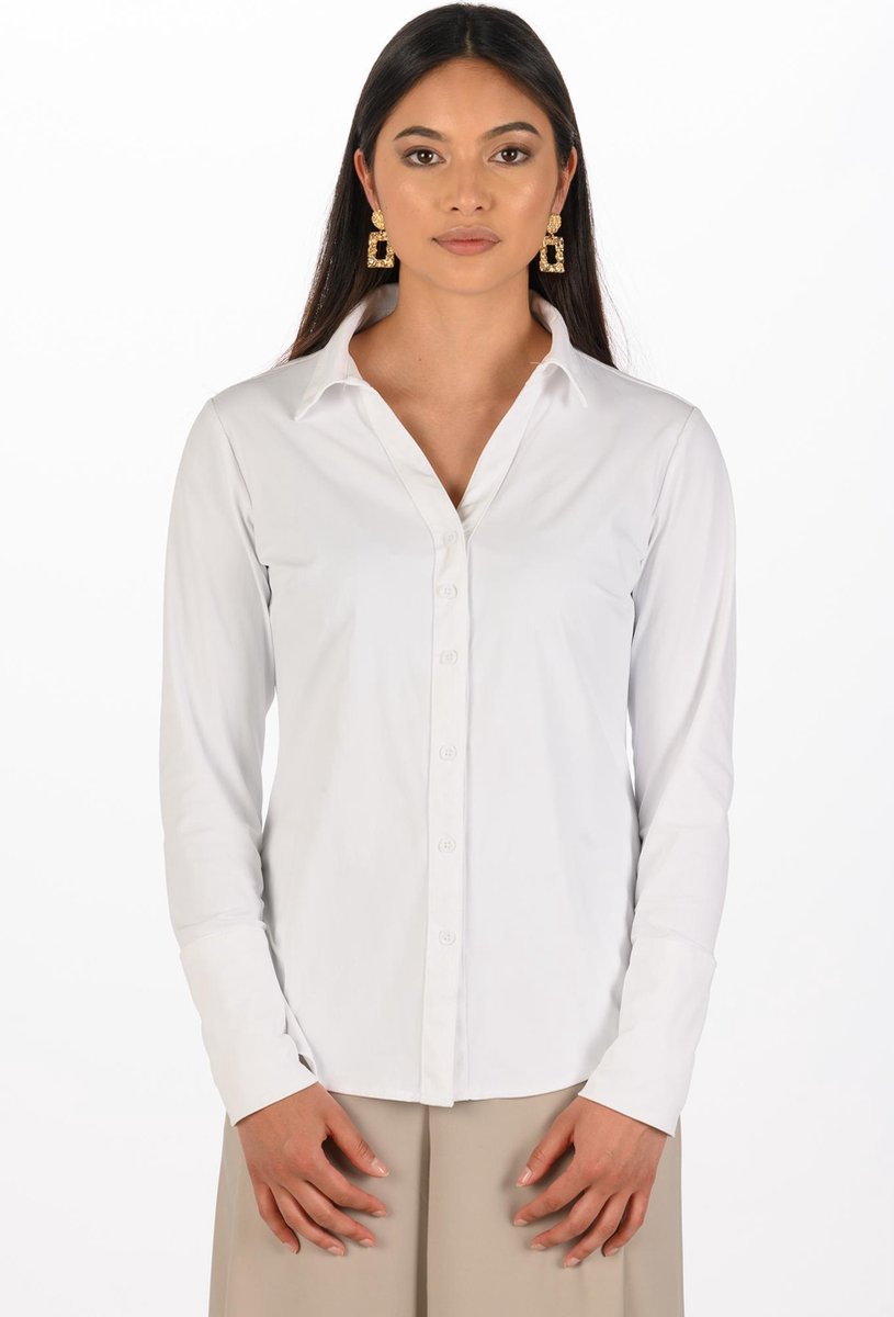 My Pashion - Shantionea Blouse 3XL - Wit - Regular Fit - Easy-Move Kwaliteit - Dames Blouse Lange Mouw - Travelstof Kleding
