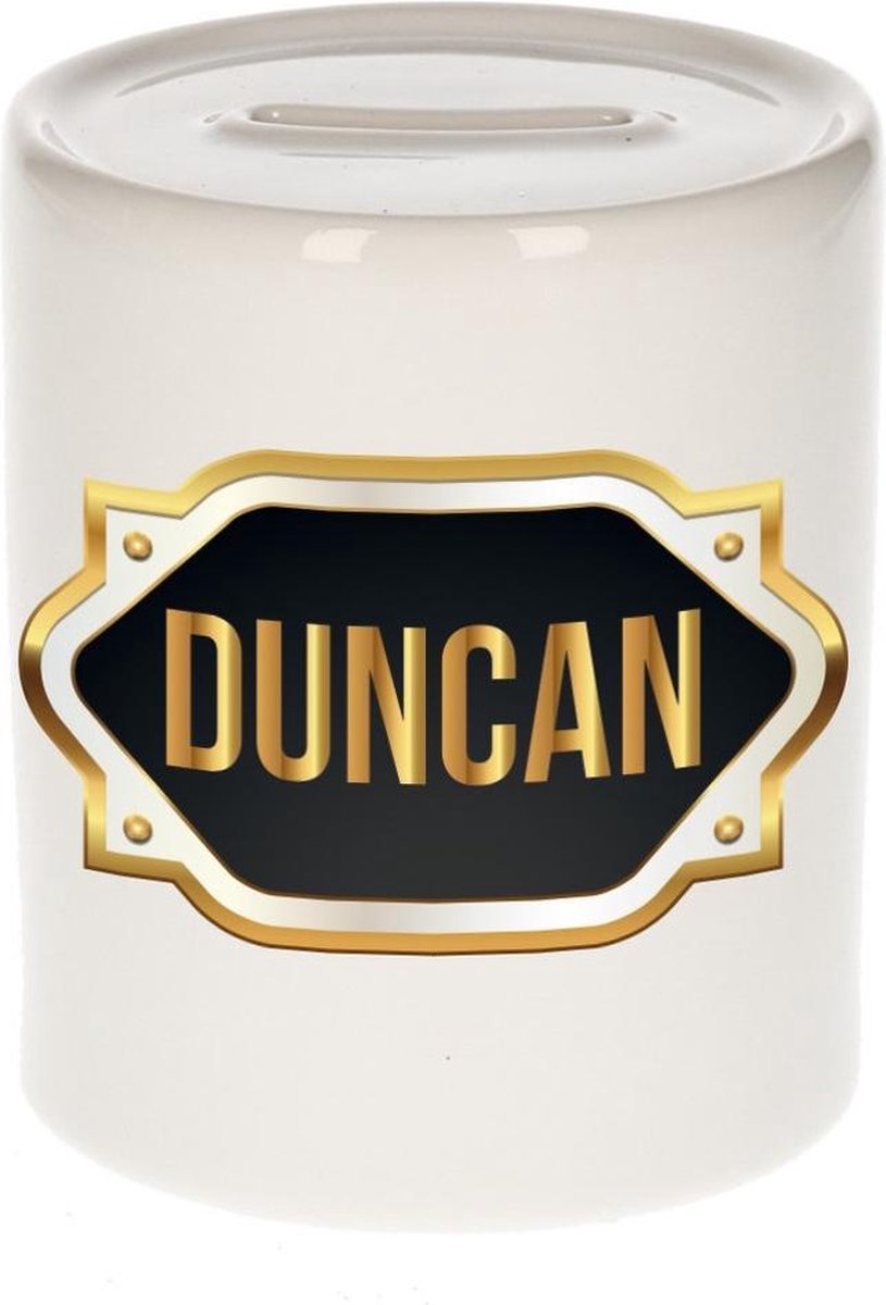 Duncan naam cadeau spaarpot met gouden embleem - kado verjaardag/ vaderdag/ pensioen/ geslaagd/ bedankt