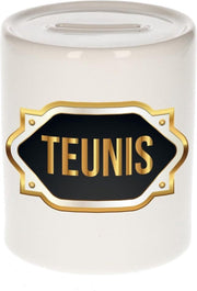 Teunis naam cadeau spaarpot met gouden embleem - kado verjaardag/ vaderdag/ pensioen/ geslaagd/ bedankt