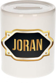 Joran naam cadeau spaarpot met gouden embleem - kado verjaardag/ vaderdag/ pensioen/ geslaagd/ bedankt