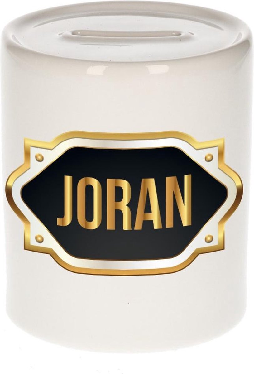 Joran naam cadeau spaarpot met gouden embleem - kado verjaardag/ vaderdag/ pensioen/ geslaagd/ bedankt