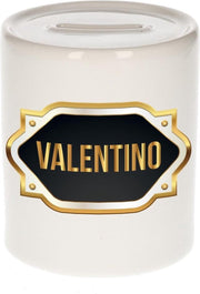 Valentino naam cadeau spaarpot met gouden embleem - kado verjaardag/ vaderdag/ pensioen/ geslaagd/ bedankt