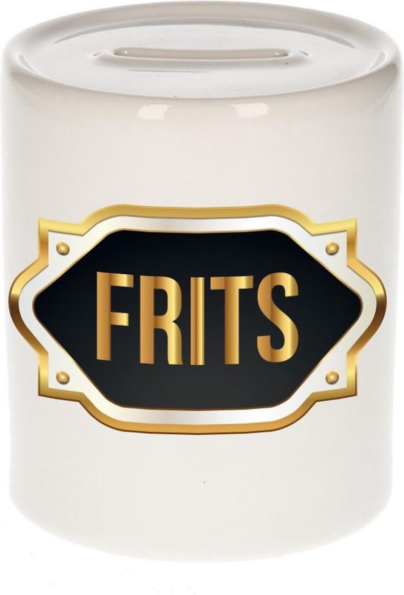 Frits naam cadeau spaarpot met gouden embleem - kado verjaardag/ vaderdag/ pensioen/ geslaagd/ bedankt