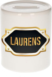 Laurens naam cadeau spaarpot met gouden embleem - kado verjaardag/ vaderdag/ pensioen/ geslaagd/ bedankt