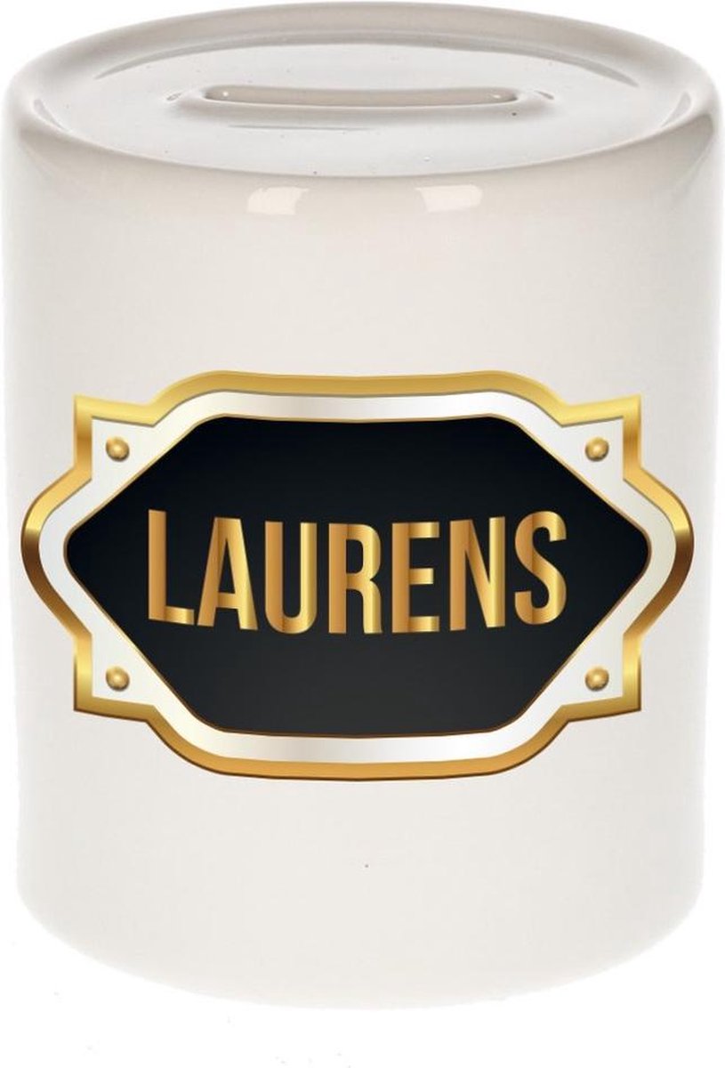 Laurens naam cadeau spaarpot met gouden embleem - kado verjaardag/ vaderdag/ pensioen/ geslaagd/ bedankt