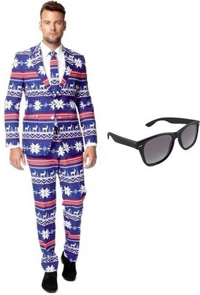 Heren kostuum / pak met rendier print maat 48 (M) - met gratis zonnebrill
