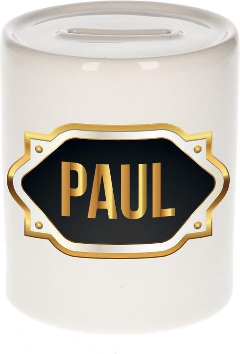 Paul naam cadeau spaarpot met gouden embleem - kado verjaardag/ vaderdag/ pensioen/ geslaagd/ bedankt