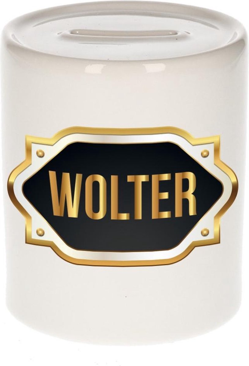 Wolter naam cadeau spaarpot met gouden embleem - kado verjaardag/ vaderdag/ pensioen/ geslaagd/ bedankt