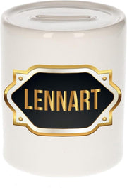 Lennart naam cadeau spaarpot met gouden embleem - kado verjaardag/ vaderdag/ pensioen/ geslaagd/ bedankt