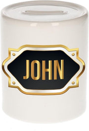 John naam cadeau spaarpot met gouden embleem - kado verjaardag/ vaderdag/ pensioen/ geslaagd/ bedankt