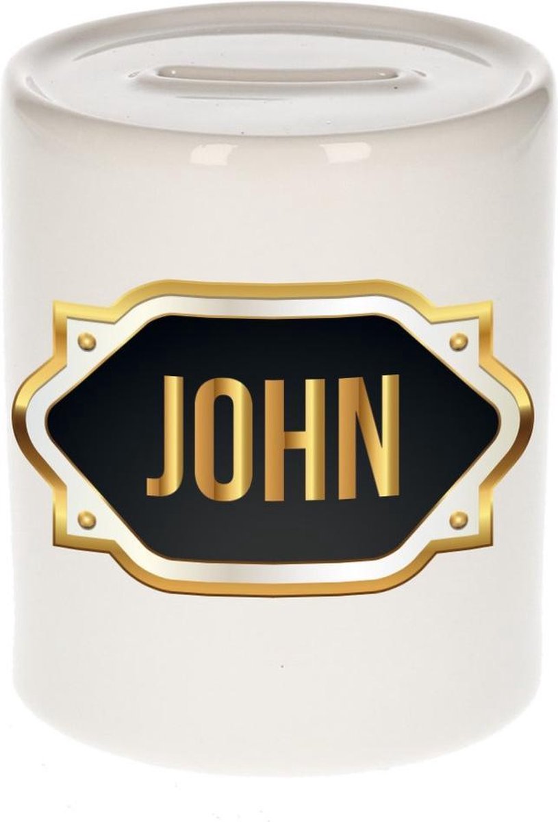 John naam cadeau spaarpot met gouden embleem - kado verjaardag/ vaderdag/ pensioen/ geslaagd/ bedankt