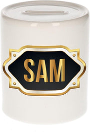 Sam naam cadeau spaarpot met gouden embleem - kado verjaardag/ vaderdag/ pensioen/ geslaagd/ bedankt