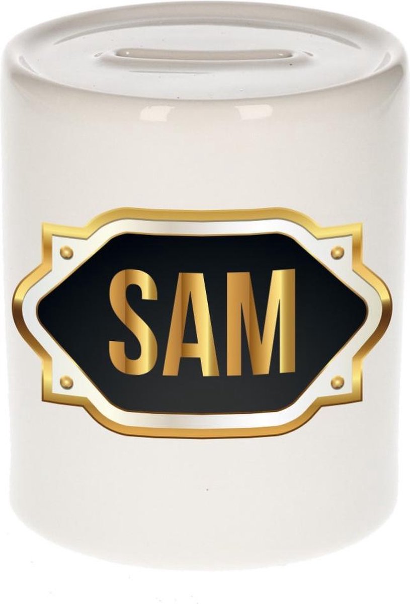 Sam naam cadeau spaarpot met gouden embleem - kado verjaardag/ vaderdag/ pensioen/ geslaagd/ bedankt