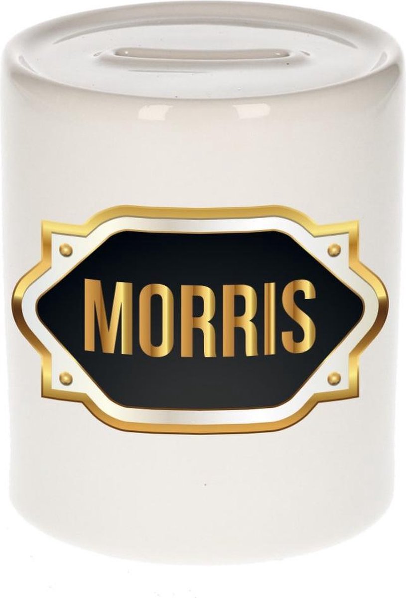 Morris naam cadeau spaarpot met gouden embleem - kado verjaardag/ vaderdag/ pensioen/ geslaagd/ bedankt