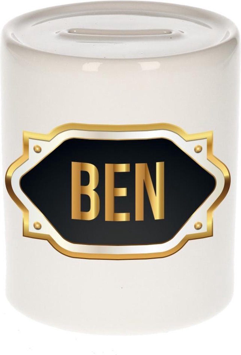 Ben naam cadeau spaarpot met gouden embleem - kado verjaardag/ vaderdag/ pensioen/ geslaagd/ bedankt