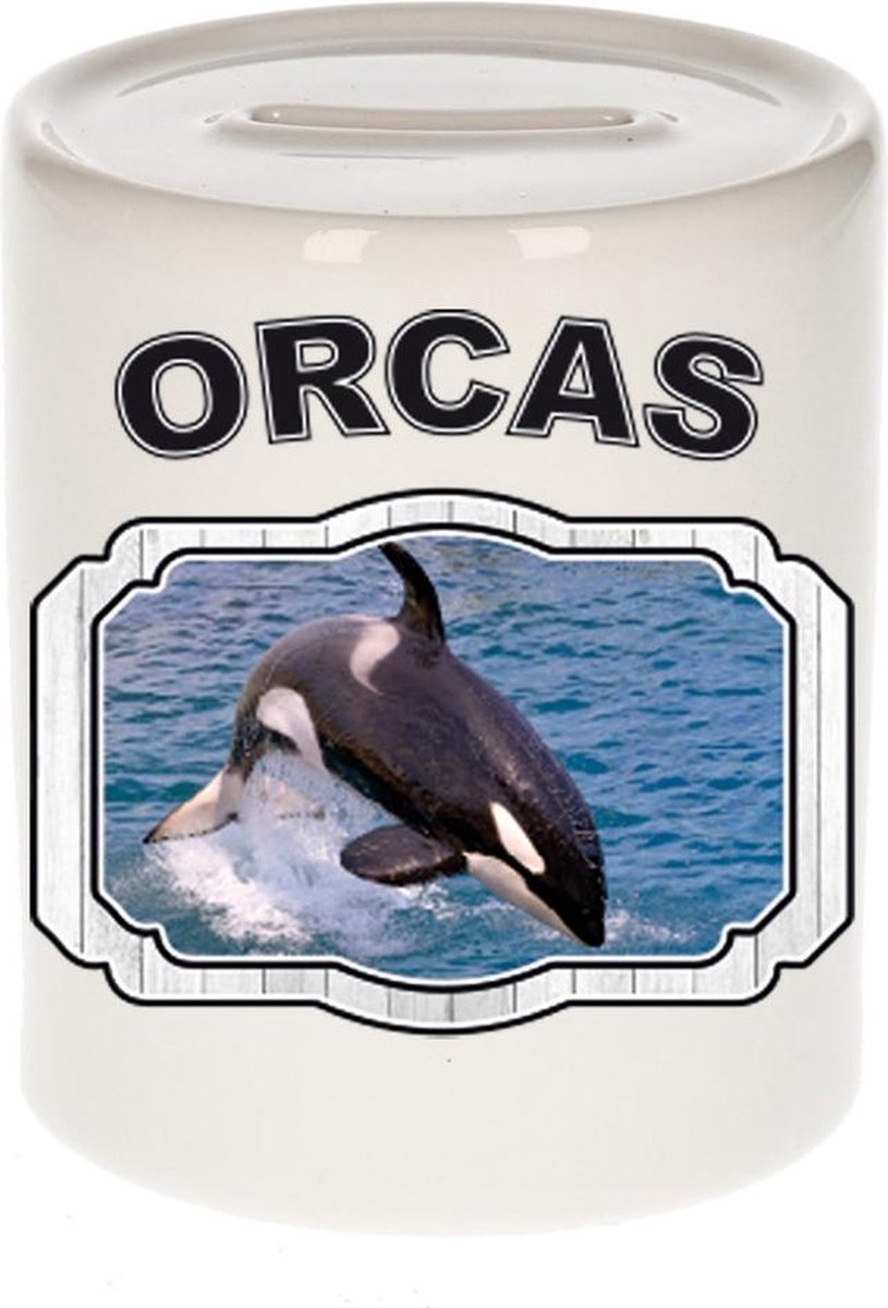 Dieren liefhebber grote orka spaarpot  9 cm jongens en meisjes - keramiek - Cadeau spaarpotten orka walvissen liefhebber