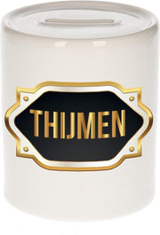 Thijmen naam cadeau spaarpot met gouden embleem - kado verjaardag/ vaderdag/ pensioen/ geslaagd/ bedankt