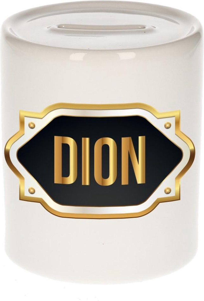 Dion naam cadeau spaarpot met gouden embleem - kado verjaardag/ vaderdag/ pensioen/ geslaagd/ bedankt