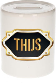 Thijs naam cadeau spaarpot met gouden embleem - kado verjaardag/ vaderdag/ pensioen/ geslaagd/ bedankt