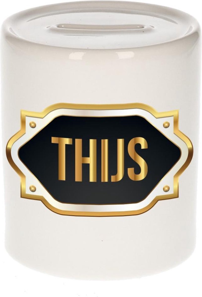 Thijs naam cadeau spaarpot met gouden embleem - kado verjaardag/ vaderdag/ pensioen/ geslaagd/ bedankt