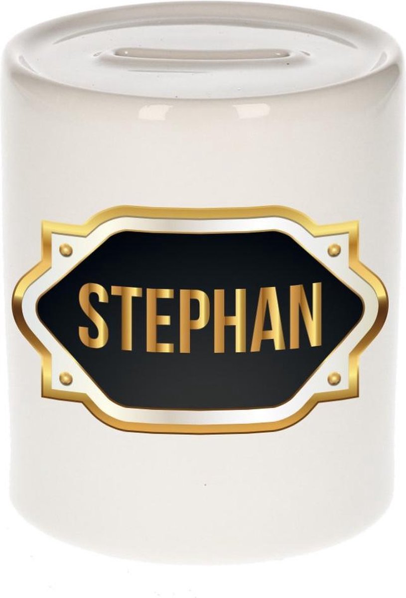 Stephan naam cadeau spaarpot met gouden embleem - kado verjaardag/ vaderdag/ pensioen/ geslaagd/ bedankt