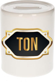 Ton naam cadeau spaarpot met gouden embleem - kado verjaardag/ vaderdag/ pensioen/ geslaagd/ bedankt
