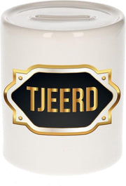 Tjeerd naam cadeau spaarpot met gouden embleem - kado verjaardag/ vaderdag/ pensioen/ geslaagd/ bedankt