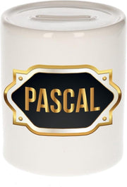 Pascal naam cadeau spaarpot met gouden embleem - kado verjaardag/ vaderdag/ pensioen/ geslaagd/ bedankt