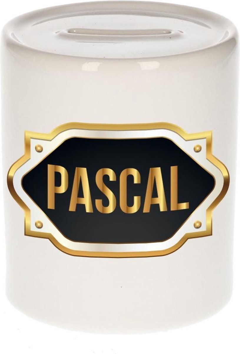Pascal naam cadeau spaarpot met gouden embleem - kado verjaardag/ vaderdag/ pensioen/ geslaagd/ bedankt