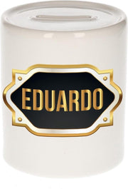 Eduardo naam cadeau spaarpot met gouden embleem - kado verjaardag/ vaderdag/ pensioen/ geslaagd/ bedankt