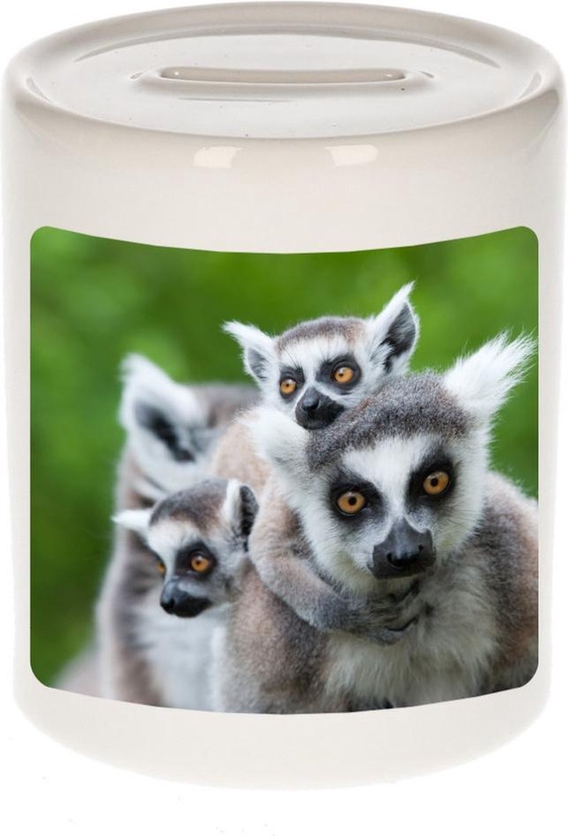 Dieren maki foto spaarpot 9 cm jongens en meisjes - Cadeau spaarpotten maki apen / ringstaartmaki liefhebber