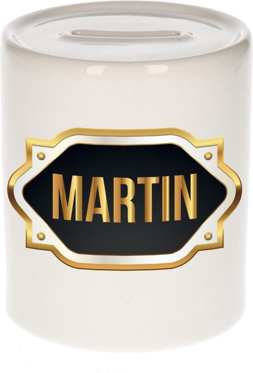 Martin naam cadeau spaarpot met gouden embleem - kado verjaardag/ vaderdag/ pensioen/ geslaagd/ bedankt