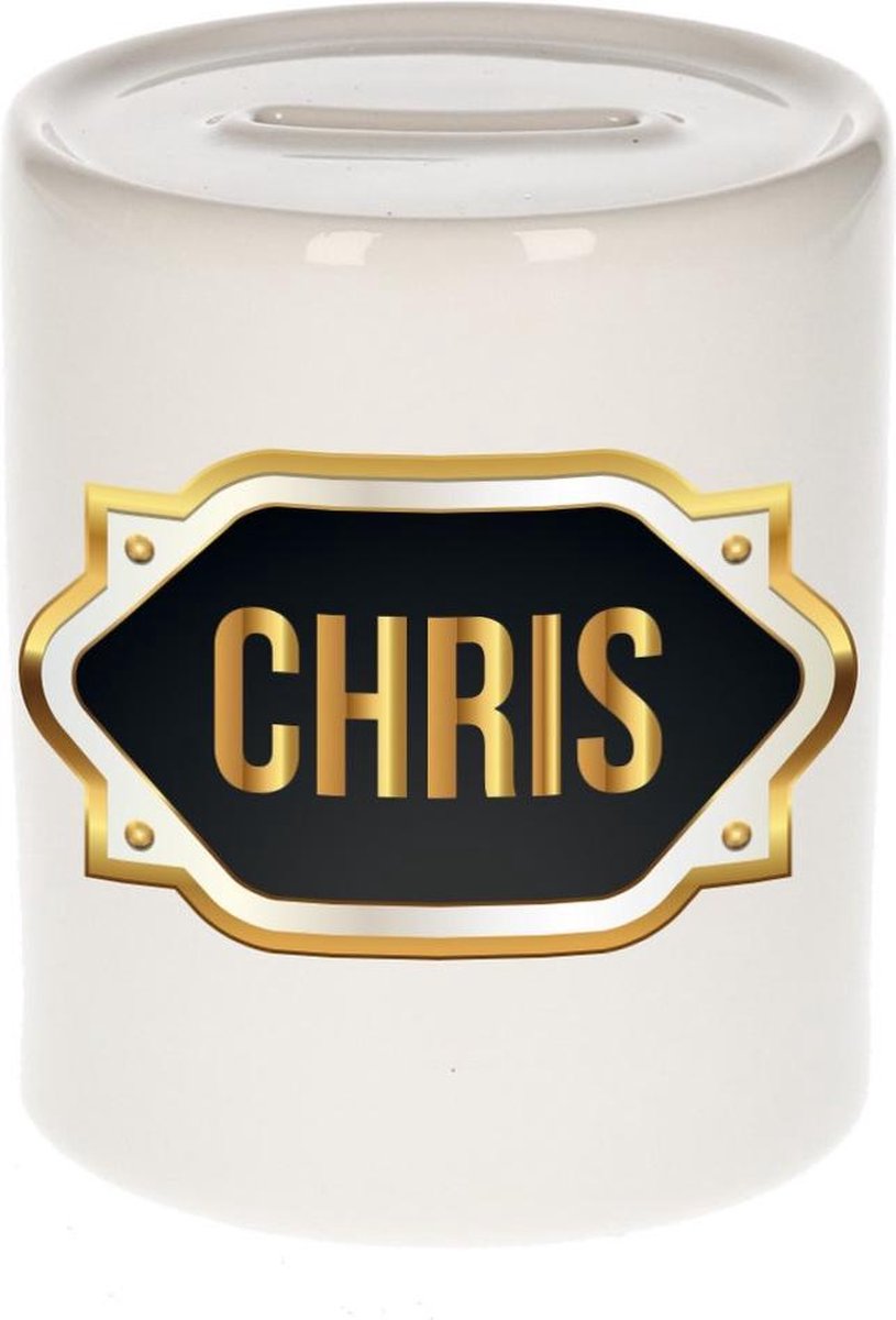 Chris naam cadeau spaarpot met gouden embleem - kado verjaardag/ vaderdag/ pensioen/ geslaagd/ bedankt