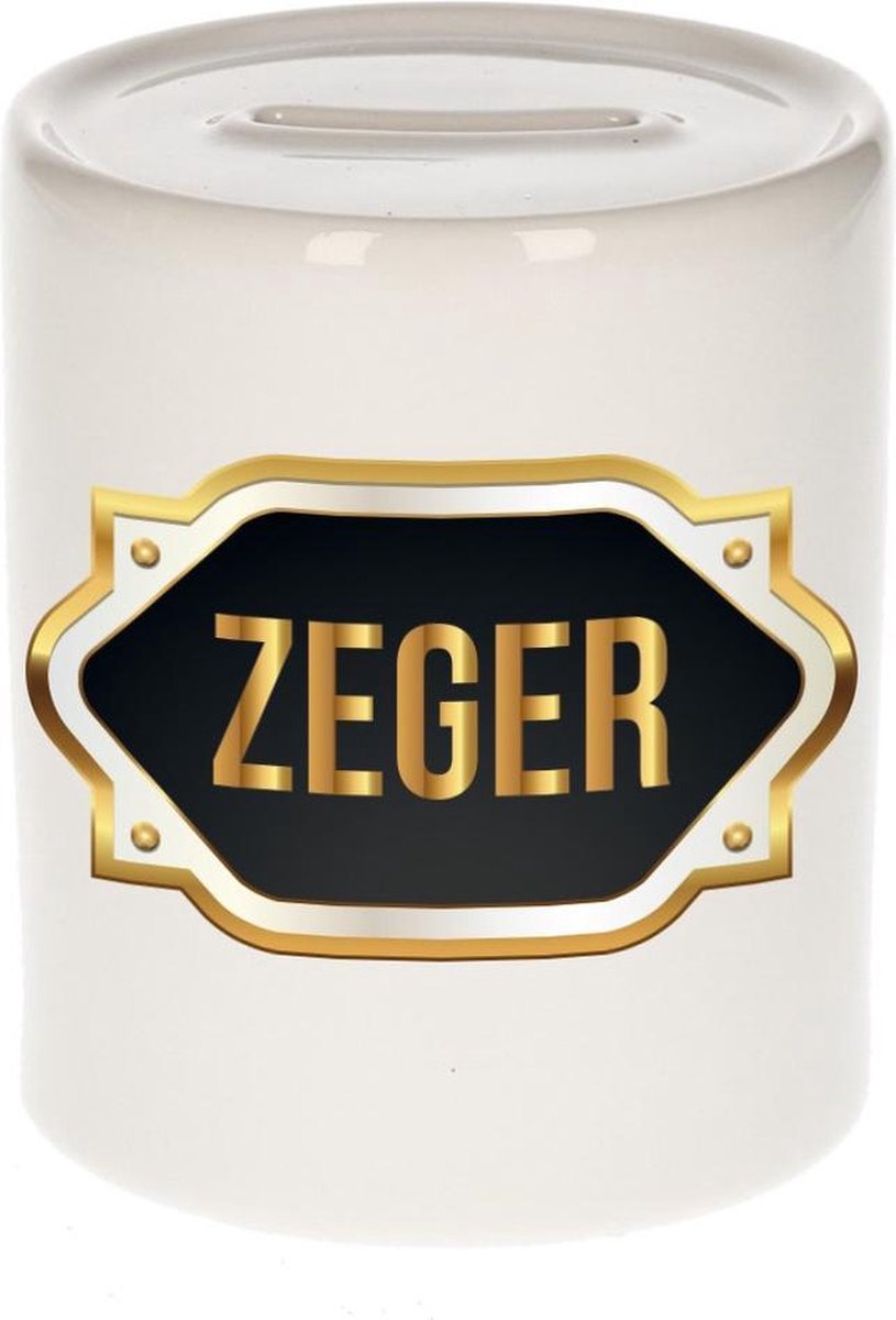 Zeger naam cadeau spaarpot met gouden embleem - kado verjaardag/ vaderdag/ pensioen/ geslaagd/ bedankt