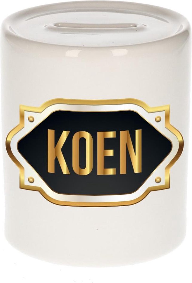 Koen naam cadeau spaarpot met gouden embleem - kado verjaardag/ vaderdag/ pensioen/ geslaagd/ bedankt