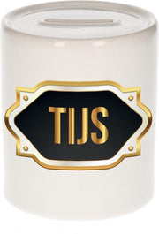 Tijs naam cadeau spaarpot met gouden embleem - kado verjaardag/ vaderdag/ pensioen/ geslaagd/ bedankt