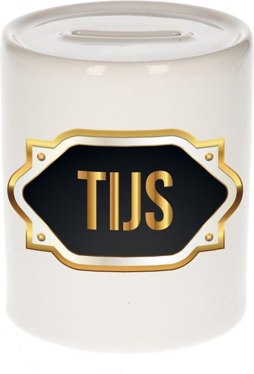 Tijs naam cadeau spaarpot met gouden embleem - kado verjaardag/ vaderdag/ pensioen/ geslaagd/ bedankt