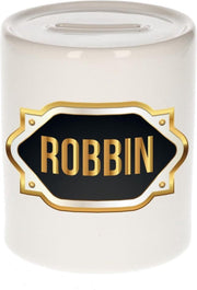 Robbin naam cadeau spaarpot met gouden embleem - kado verjaardag/ vaderdag/ pensioen/ geslaagd/ bedankt