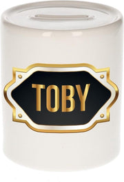 Toby naam cadeau spaarpot met gouden embleem - kado verjaardag/ vaderdag/ pensioen/ geslaagd/ bedankt