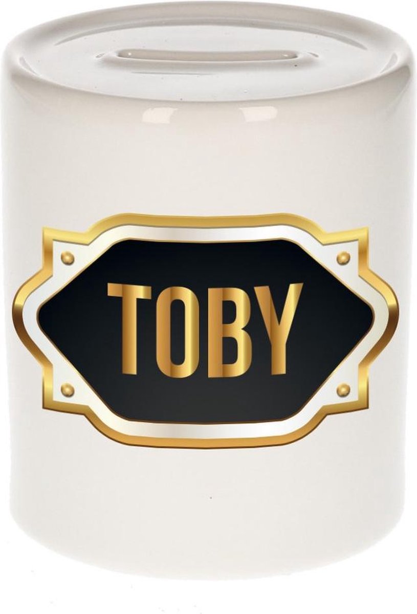 Toby naam cadeau spaarpot met gouden embleem - kado verjaardag/ vaderdag/ pensioen/ geslaagd/ bedankt