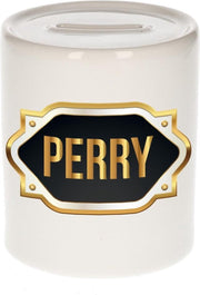 Perry naam cadeau spaarpot met gouden embleem - kado verjaardag/ vaderdag/ pensioen/ geslaagd/ bedankt