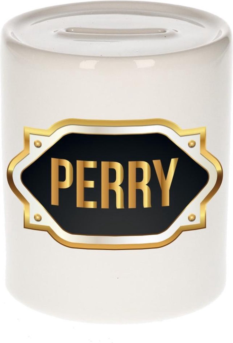 Perry naam cadeau spaarpot met gouden embleem - kado verjaardag/ vaderdag/ pensioen/ geslaagd/ bedankt
