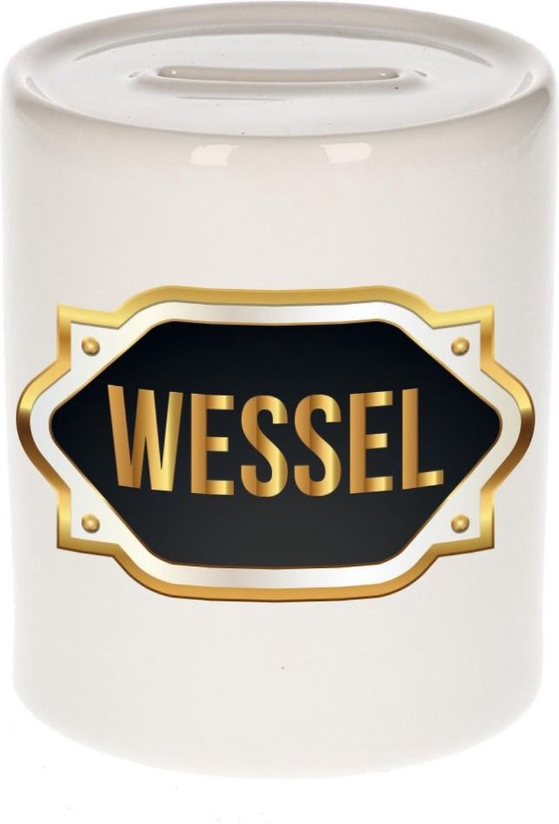 Wessel naam cadeau spaarpot met gouden embleem - kado verjaardag/ vaderdag/ pensioen/ geslaagd/ bedankt