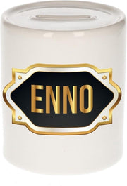 Enno naam cadeau spaarpot met gouden embleem - kado verjaardag/ vaderdag/ pensioen/ geslaagd/ bedankt